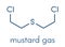 Sulfur mustard or bis2-chloroethyl sulfide molecule. Also known as Yperite and used in chemical weapons. Skeletal formula.