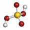 Sulfuric acid (H2SO4) strong mineral acid molecule. Atoms are represented as spheres with conventional color coding: hydrogen (