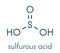 Sulfurous acid H2SO3 molecule. Conjugate bases are bisulfite and sulfite. Skeletal formula.