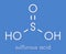 Sulfurous acid H2SO3 molecule. Conjugate bases are bisulfite and sulfite. Skeletal formula.