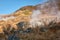 The sulfurous fumes on the slope of Owakudani  Valley.  Hakone area. Honshu. Japan