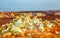 Sulphur minerals forms with volcanic landscape of Danakil Depression desert, Afar region, Ethiopia