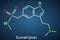 Sumatriptan molecule. It is serotonin receptor agonist used to treat migraines, headache. Structural chemical formula on the dark