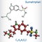 Sumatriptan molecule. It is serotonin receptor agonist used to treat migraines, headache. Structural chemical formula, molecule