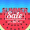 Sumer sale banner design with watermelon water waves