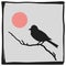 Sumi E stylized digital silhouette with bird at sunrise