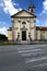 The sumirago church closed brick tower sidewalk italy lomb