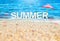 Summer 3D Rendering text white word with beach umbrella