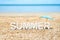 Summer (3D Rendering text) white word with beach umbrella on san