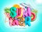 Summer 3d text vector design. Summer colorful font letter with beach elements in blue background.