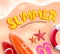 Summer 3d vector concept design. Summer enjoy every moment text in sand beach background with surfboard, lifebuoy and flipflop