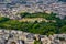 Summer aerial view on the Luxembourg Garden and rooftops in the center of Paris. France