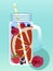 Summer alcoholic drink cold with berries. Realistic drawing. Vector