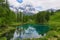 Summer alpine landscape on the Blue Lake Lago Blu near Breuil-Cervinia, Aosta Valley, Italy