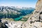 Summer alpine scenery with turquoise blue water reservoir