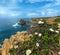 Summer Atlantic ocean rocky coastline Algarve, Portugal.