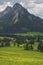 Summer austrian landscape with green meadows and impressive mountains, view from small alpine village Tauplitz, Styria region,