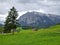 Summer austrian landscape with Grimming mountain 2.351 m, an isolated peak in the Dachstein Mountains, view from small alpine