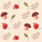 Summer autumn pattern with mushroom and leaves.Printable modern designed pattern