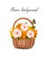 Summer background. Basket full of flowers and a butterfly.