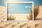 summer background, beach with a photo frame with a picture of another beach. sand landscape. generative AI