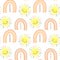 Summer background for children, cute sun and rainbows. Doodle illustration for print, children\\\'s bedroom decor