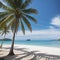 Summer background of Coconut Palm trees on white sandy beach Landscape nature view Romantic ocean bay with blue water and clear