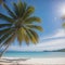 Summer background of Coconut Palm trees on white sandy beach Landscape nature view Romantic ocean bay with blue water and clear