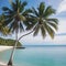 Summer background of Coconut Palm trees on white sandy beach Landscape nature view Romantic ocean bay with blue water and clear