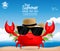 Summer background with a cute cartoon crab