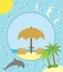Summer background with deckchair and umbrella