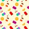 Summer background with fruity popsicle, orange and cherry furit. summertime seamless pattern with ice cream pop stick
