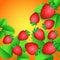 Summer background with garden strawberries and leaves for decorating packaging, banner, leaflet, magazine, website, cover.