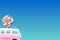 Summer background - Pink mini van and bunch of colorful balloons