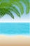 summer background. Relistic Beach, tropical sea and palm trees
