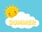 Summer background with sun behind cloud and summer lettering