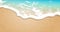 Summer background. Transparent sea wave on the sandy shore.  3D vector. High detailed realistic illustration