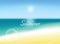 Summer background vector illustration. Blurred beach with enjoy the summer text
