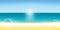 Summer background vector illustration. Blurred summer beach, sun, sky, sea, ocean and sand landscape for background and wallpaper