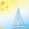 Summer background with yellow suns and blue boat