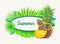 Summer Banner with Pineapple, Green Palm Tree