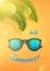 Summer banner with text Hello Summer, sunglass and palm branch Happy bright concept in yellow background. Vector Stock