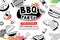 Summer BBQ party in doodles symbol and objects icon for background. Barbecue picnic invitation poster with hand drawn style. Use