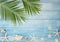 Summer beach background with palm leaves