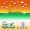 Summer beach camping island landscape with caravan camper