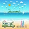 Summer beach camping island landscape with caravan camper