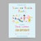 Summer Beach Card with Kids and Sea Creatures. Happy Birthday Party Summer Invitation for Children Celebration