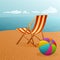 Summer beach with deckchair and ball