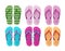 Summer beach flipflop vector set. Summer colorful slippers collection for trip and travel fashion elements