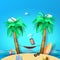 Summer beach and island background with hammock and coconut tree